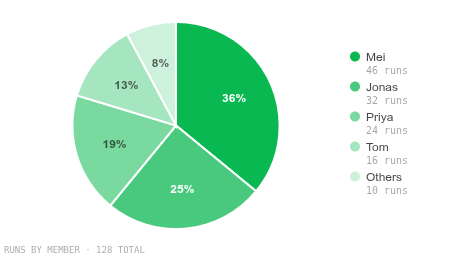 Workload split across the members of a project team.
